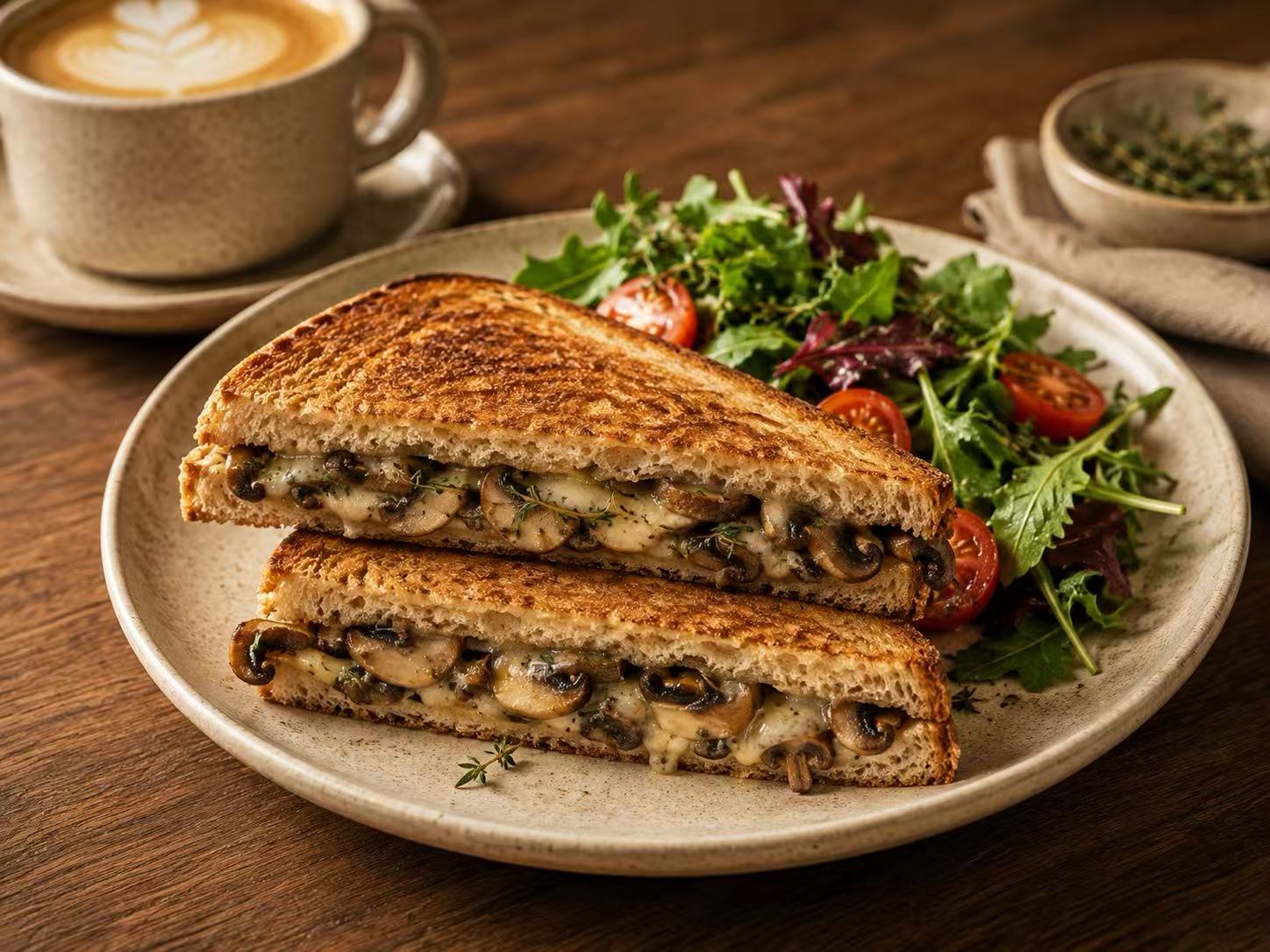 Toasted mushroom and thyme sandwich